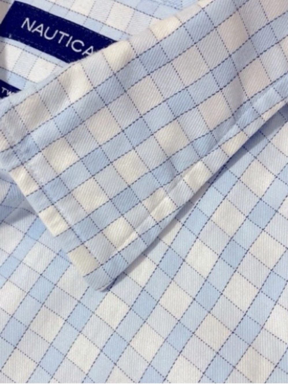 Nautica 80’s Two Ply Long Sleeve Shirt Mens XL Light Blue White Check Y2K